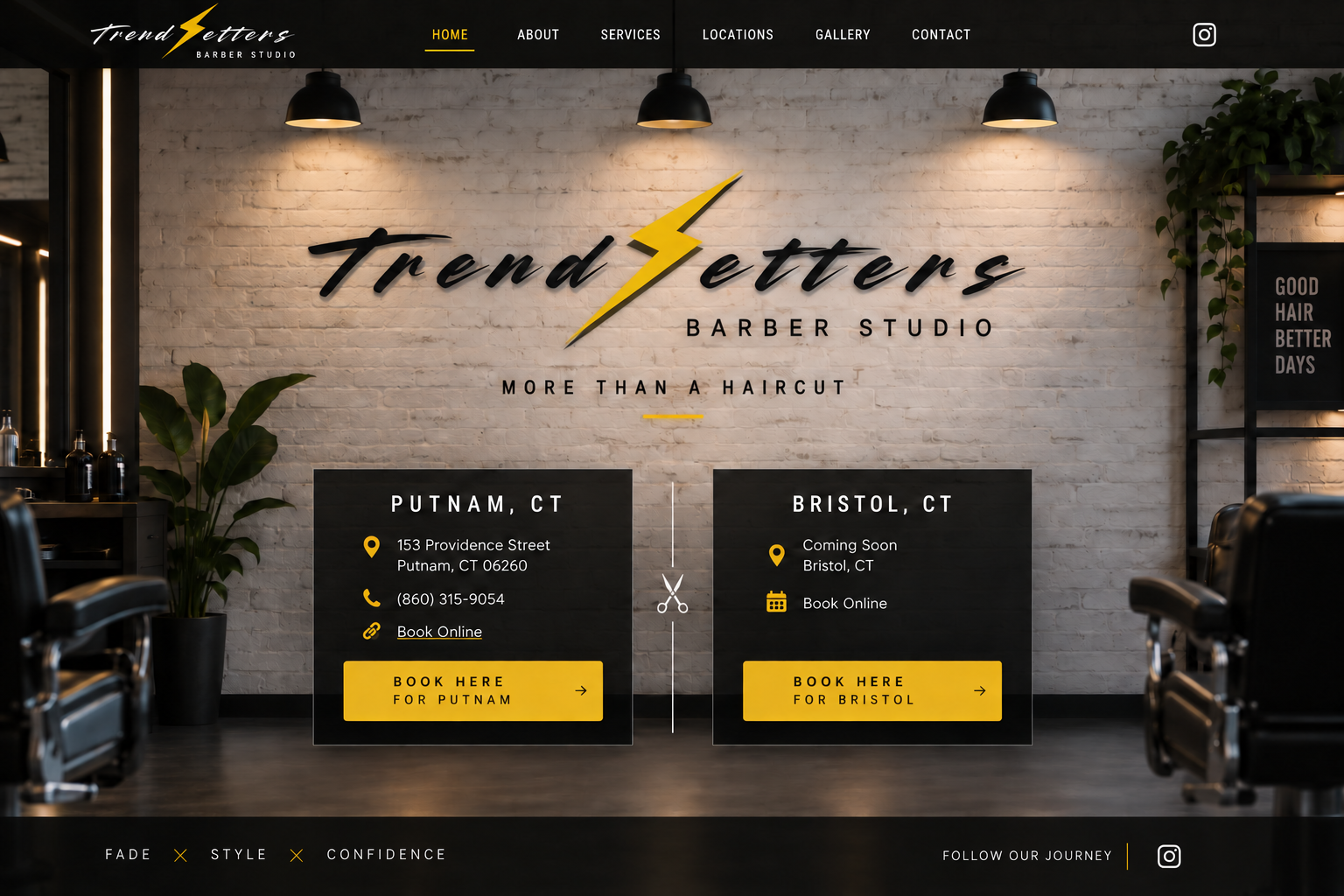 Trendsetters Barber Studio, with Putnam and Bristol location booking options